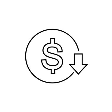 Maliyet azaltma çizgisi simgesi. Dolarlar Aşağı Simge vektörü düz