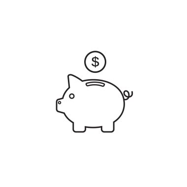 Dolar sikkesi ve düz tabela sembollü, beyaz arka planda izole edilmiş domuz çizgisi ikon vektörü. İş bankacılığı, tasarruf, birikim, bütçe finansmanı kavramları