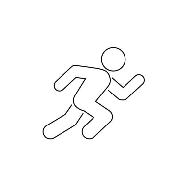 Koşan adam, atletizm, maraton, yaz sporu, beyaz arka planda izole edilmiş çizgi simgesi.