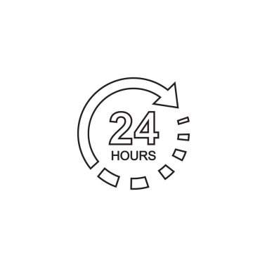 24 saat tabela simgesi düz stil. Beyaz izole edilmiş arka planda 24 saat açık vektör çizimi. Zaman çizelgesi işi