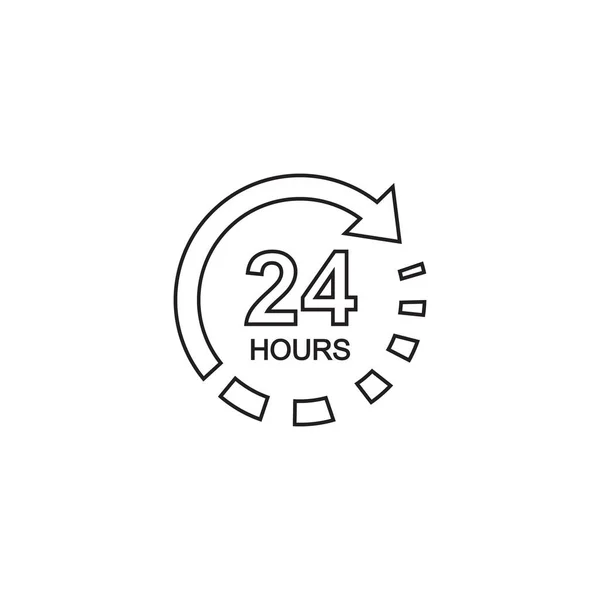 24 timmar klocka skylt linje ikon i platt stil. Tjugofyra timmars öppen vektor illustration på vit isolerad bakgrund. Tidsplan — Stock vektor