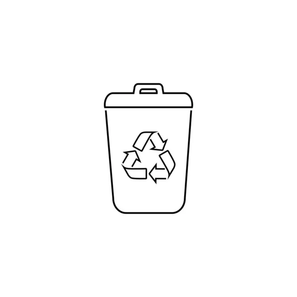 Garbage Trash can Vector Line Icon. Eco Bio concept, recycling. Flat design illustration isolated on white background. Black sign for web, website — Stock Vector
