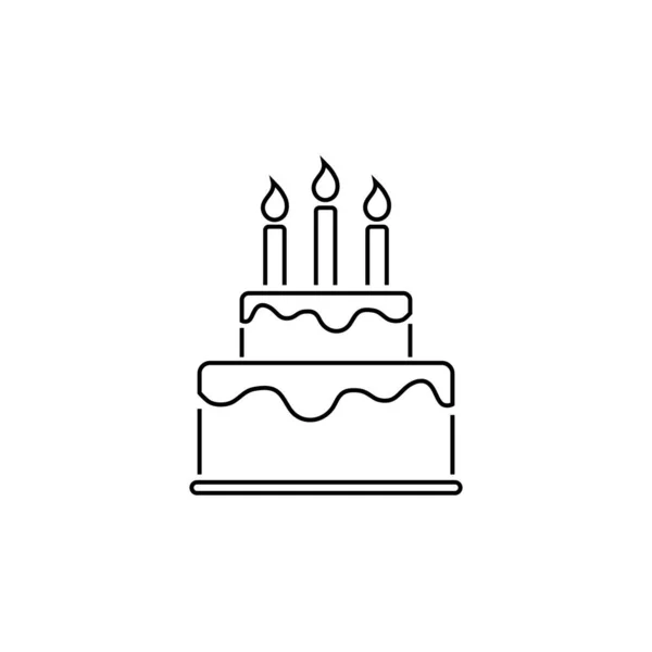 誕生日おめでとうとケーキラインアイコン。ベクトル — ストックベクタ
