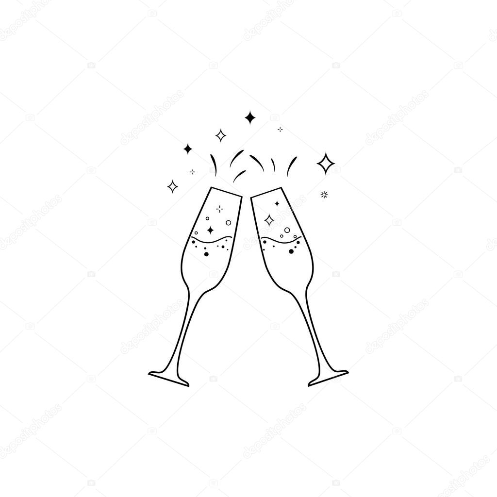 Champagne glass line icon. Vector illustration in modern flat
