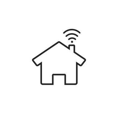 House ve Wi-Fi tabela simgesi. Bağlı cihazları ya da ev kablosuz bağlantıları olan akıllı bir ev. Vektör