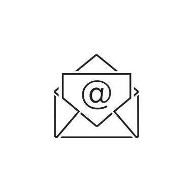 Beyaz üzerine e- posta vektör çizgisi simgesi