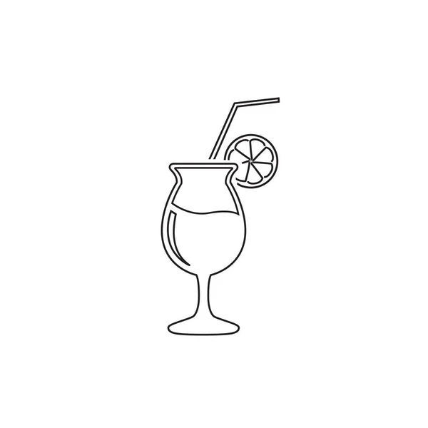 Verre Cocktail Avec Paille Icône Ligne Vectorielle Citron Panneau Plat — Image vectorielle