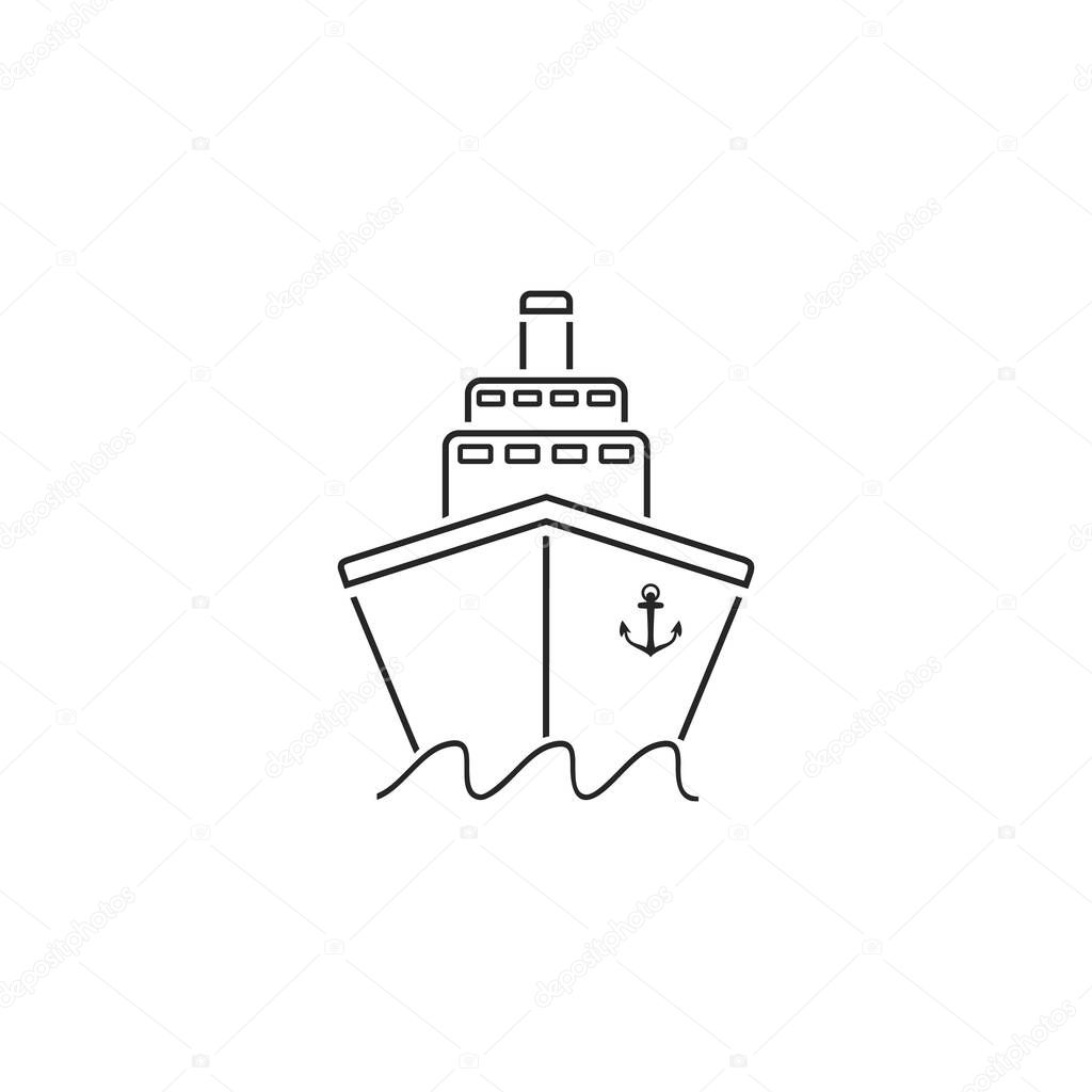 Ship line icon flat. Black pictogram on grey background. Vector illustration symbol