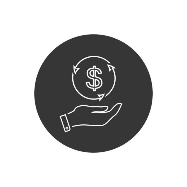 Dollar geld op hand lijn icoon vector voor investeringen en aandelenmarkt concept — Stockvector