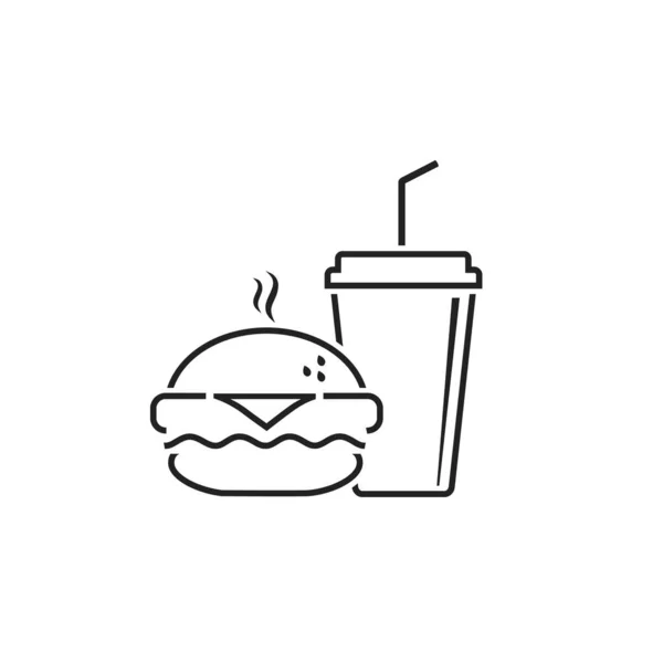 Fast Food Vector Line Icon. Burger and soda or cola drink silhouette, isolated — Stock Vector