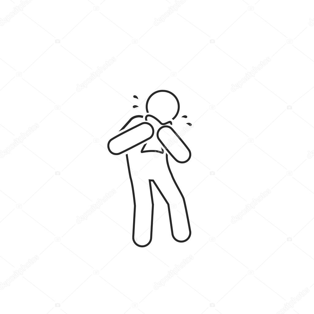 Man Coughing line icon. Covid 19. Attention coronavirus. Medical concept. Caution virus. vector illustration