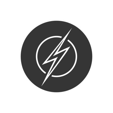 Şimşek, elektrik güç vektör logosu tasarımı elementi. Enerji ve gök gürültüsü elektrik sembolü konsepti. Çemberde şimşek işareti var. Güç hızlı logoti. Çizgi