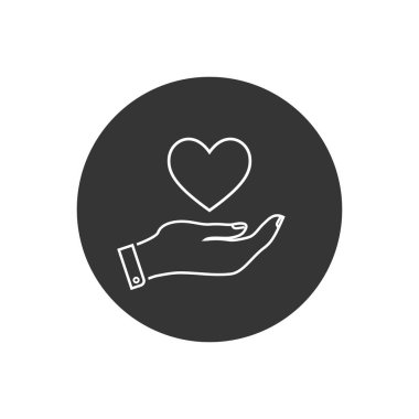 Web sitesi simgesi. Elimde kalp var. Modern dairede vektör illüstrasyonu