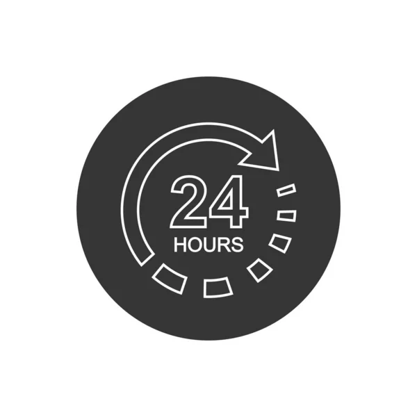 24 godziny znak linii zegara ikona w stylu płaskim. Dwadzieścia cztery godziny otwarta ilustracja wektora na białym odosobnionym tle. Rozkład jazdy — Wektor stockowy