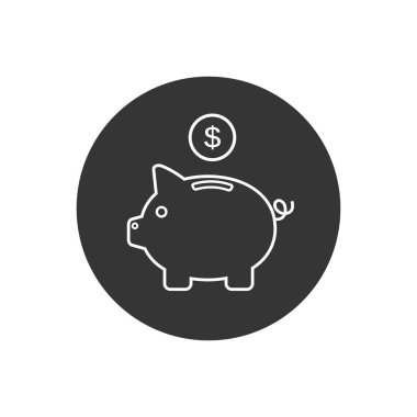 Dolar sikkesi ve düz tabela sembollü, beyaz arka planda izole edilmiş domuz çizgisi ikon vektörü. İş bankacılığı, tasarruf, birikim, bütçe kavramları