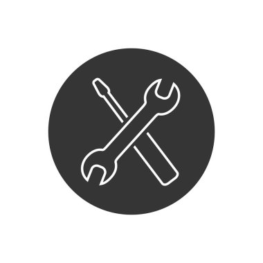 Anahtar satırı simgesine sahip tornavida. Moda tarzında birinci kalite izole ekipman elementi.