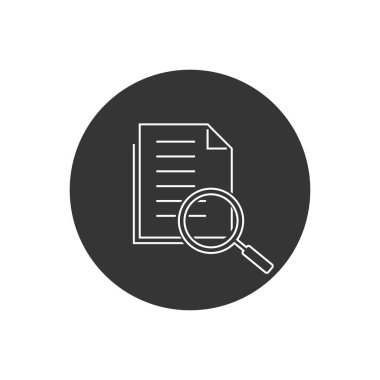 İncelenen belge planı çizgisi simgesi düz biçimdedir. Beyaz izole edilmiş arka plandaki beyan vektör illüstrasyonunu gözden geçir. Büyüteç loupe iş belgesi