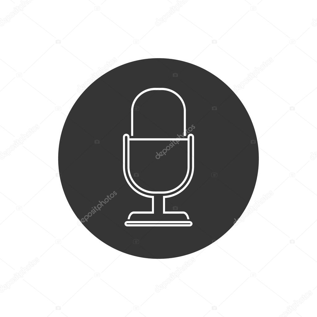 Retro microphone vector line icon isolated on white background in modern flat style
