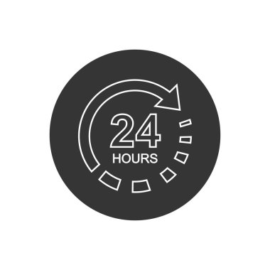 24 saat tabela simgesi düz stil. Beyaz izole edilmiş arka planda 24 saat açık vektör çizimi. Zaman çizelgesi iş kavramı