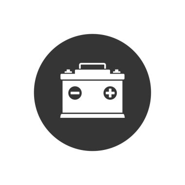 Gri arka planda beyaz araba aküsü ikonu tasviri. Vektör