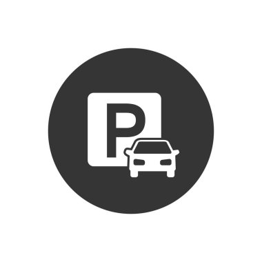 Gri üzerine beyaz araba park etme ikonu. Vektör