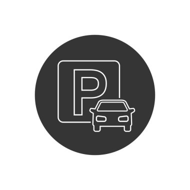 Beyaz üzerine araba park etme ikonu. Vektör