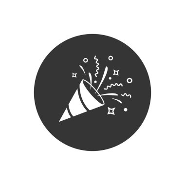 Konfeti popper beyaz simge vektörü, düz tabela, gri üzerine izole edilmiş katı resim. Kutlama sembolü, logo çizimi. Piksel mükemmel