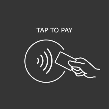 Temassız ödeme, kredi kartı ve el dokunmatik ödeme dalgası logosu. Vektör kablosuz NFC ve irtibatsız ödeme geçiş simgesi