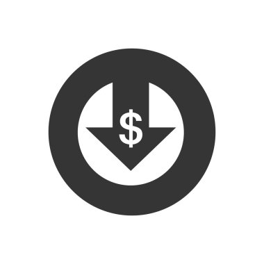 Gri arkaplanda maliyet azaltma simgesi izole edildi. Vektör illüstrasyonu