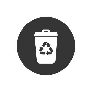 Çöp Kutusu vektör simgesi. Eco Bio konsepti, geri dönüşüm. Düz tasarım illüstrasyon beyaz arka plan üzerinde izole. Web için siyah işareti, web sitesi