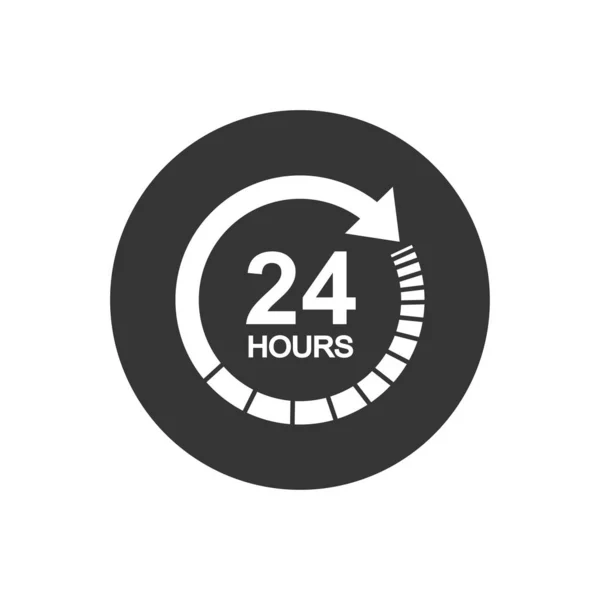 Hours Clock Sign Icon Flat Style Twenty Four Hour Open — Stock Vector