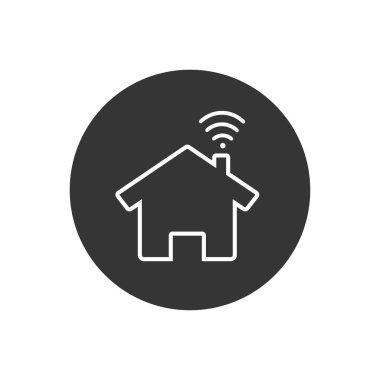 House ve Wi-Fi tabela simgesi. Bağlı cihazları ya da ev kablosuz bağlantıları olan akıllı bir ev. Vektör