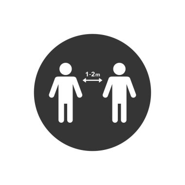 Mesafeyi koru. Coronovirüs salgını koruma ekipmanları. Önleyici önlemler. Kendini korumak için adımlar. 1 metre mesafeyi koru. Vektör illüstrasyonu
