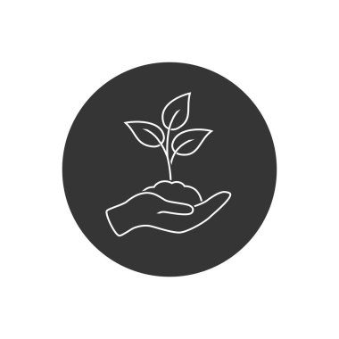 Yaprak ve el, dikkat et doğa çizgisi ikonu