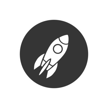 Gri arkaplanda izole edilmiş roket beyaz simgesinin tek renkli vektör çizimi