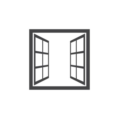 Beyaz arkaplanda izole edilmiş düz stil pencere simgesini aç. Tasarımın için, logo. Vektör illüstrasyonu