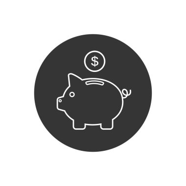 Dolar sikkesi ve düz tabela sembollü, beyaz arka planda izole edilmiş domuz çizgisi ikon vektörü. İş bankacılığı, tasarruf, birikmiş para, bütçe ve finans kavramları