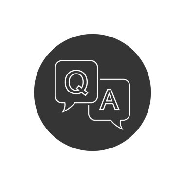 Düz bir şekilde soru ve cevap satırı simgesi. Beyaz arka planda konuşma balonu vektör illüstrasyonunu tartışın. Soru, iş kavramına cevap ver.