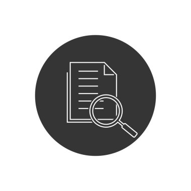 İncelenen belge planı çizgisi simgesi düz biçimdedir. Beyaz izole edilmiş arka plandaki beyan vektör illüstrasyonunu gözden geçir. Büyüteç loupe iş konseptine sahip belge