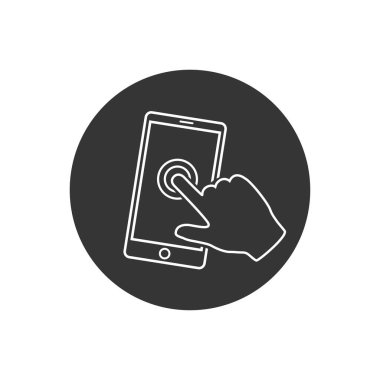 Elle akıllı telefon ekranı, dokunmatik ekran çizgi simgesi. Vektör