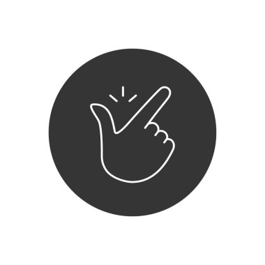 Basit bir logo gibi ince bir parmak şıklatması. Kadın ya da erkek kavramı parmak şıklatması ve popüler jestler yapar. Doğrusal soyut trend basit beyaz okey grisi. Vektör 