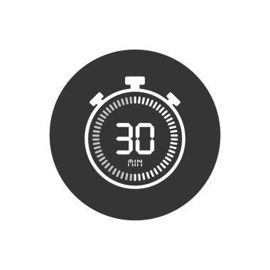 30 dakika, kronometre vektör ikonu, dijital zamanlayıcı. Saat ve saat, saat, geri sayım sembolü