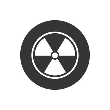 Gri arkaplanda beyaz radyoaktif simge izole edildi. Radyoaktif zehirli sembol. Radyasyon tehlikesi işareti. Vektör İllüstrasyonu