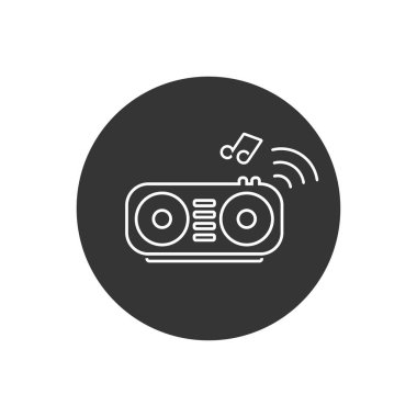 Radyo dalgaları ve müzikal nota vektör çizgisi simgesi olan kablosuz hoparlör