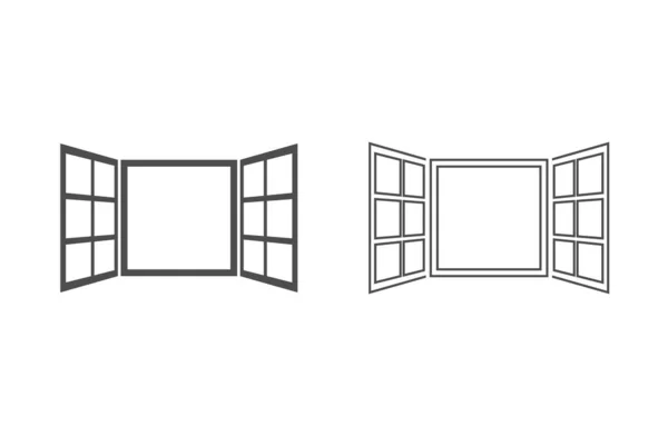 Open Window Line Icon Set Flat Style Isolated White Background — 스톡 벡터