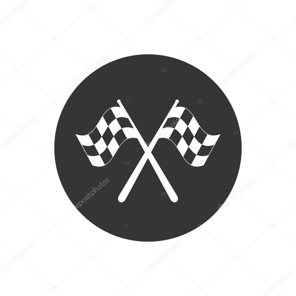 Two crossed racing flags isolated vector icon