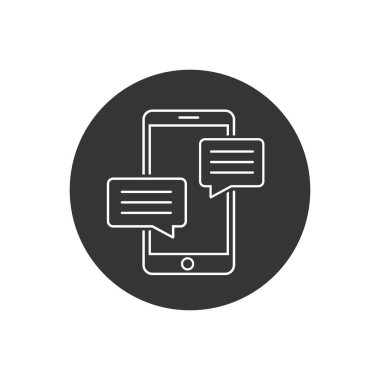 Cep telefonu sohbet işareti simgesi düz stil. Beyaz izole edilmiş arkaplandaki ileti bildirimleri. Akıllı telefon mesaj işi. Vektör illüstrasyonu