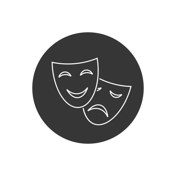 Szczęśliwy Smutny Teatr Maska Wektor Linii Ikona — Wektor stockowy