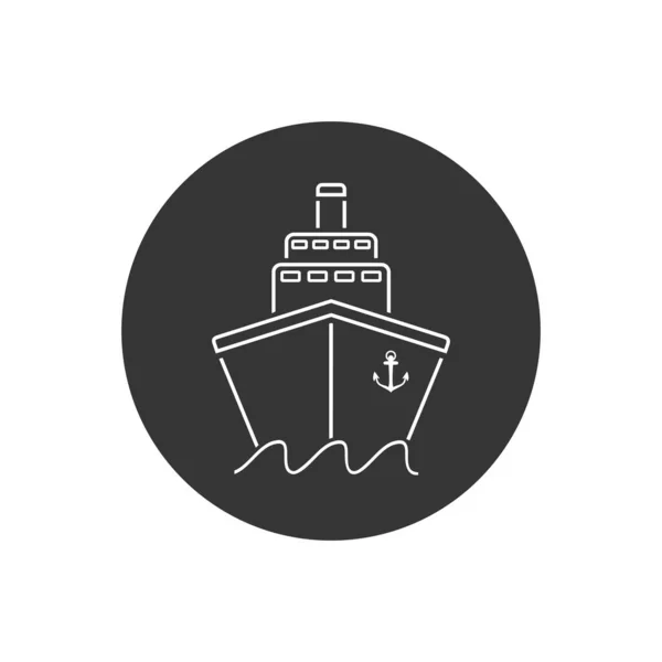 Schip Lijn Pictogram Plat Zwart Pictogram Grijze Achtergrond Vector Illustratie — Stockvector