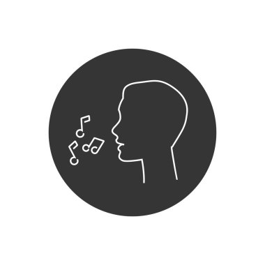 Siyah siluet başlıklı adam ve şarkı sözü simgesi olarak not al. Vektör